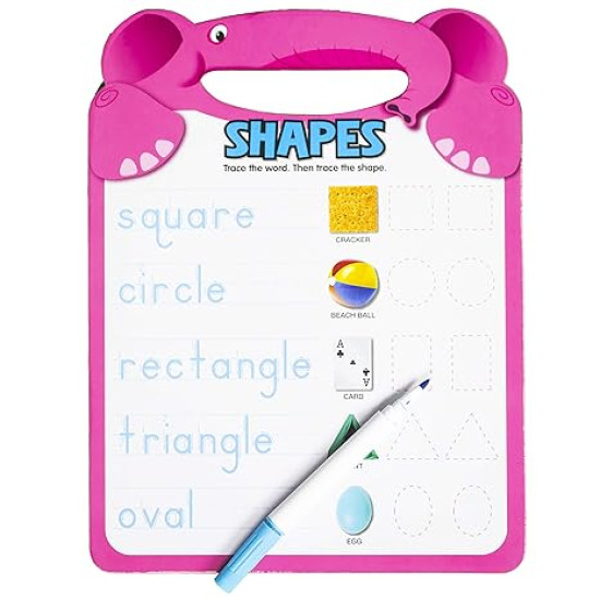 Active Minds - Shapes Write-and Erase Wipe Clean Elephant Learning Board by Sequoia Children's Publishing