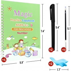 Gigilli Magic Practice Copybook For Kids, Reusable Magic Calligraphy Tracing Handwriting Copybook Set, English Version Writing Practice Book for Children (4 Books 1 Pen)